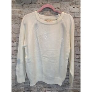 Vine & Love White Sweater With Sparkle Flowers Womens Size Medium